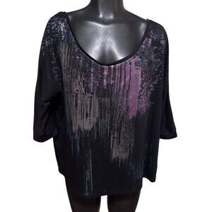 Vintage Decree Women’s XL Short Sleeve Black Paint Splash Top Scoop Neck Relaxed